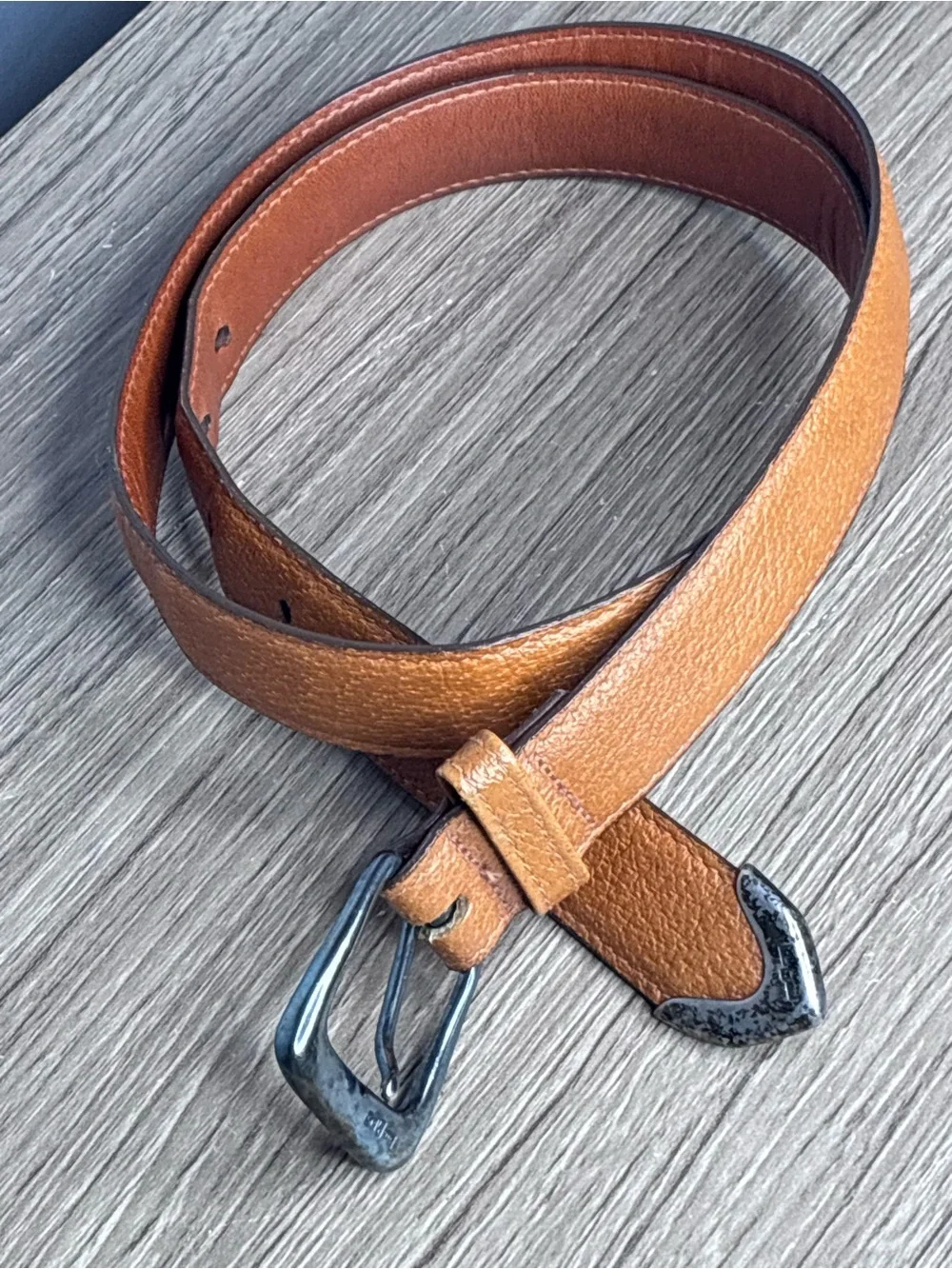 Vintage Polo Ralph Lauren Tan Leather Belt with Dark Metal Buckle size 32